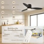 Lubų ventiliatorius su LED šviestuvu, 3 šviesos temperatūromis, reguliuojamu ryškumu ir 6 greičiais, valdomas pulteliu