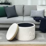 Apvalus pufas su daiktadėže ir nuimamu dangčiu-padėklu