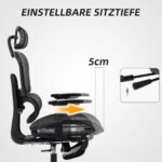 Ergonomiška biuro kėdė su reguliuojamu galvos atlošu ir atrama juosmeniui