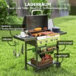 Dujinis grilis su 4 pagrindiniais degikliais, šoniniu degikliu ir pašildymo plokšte