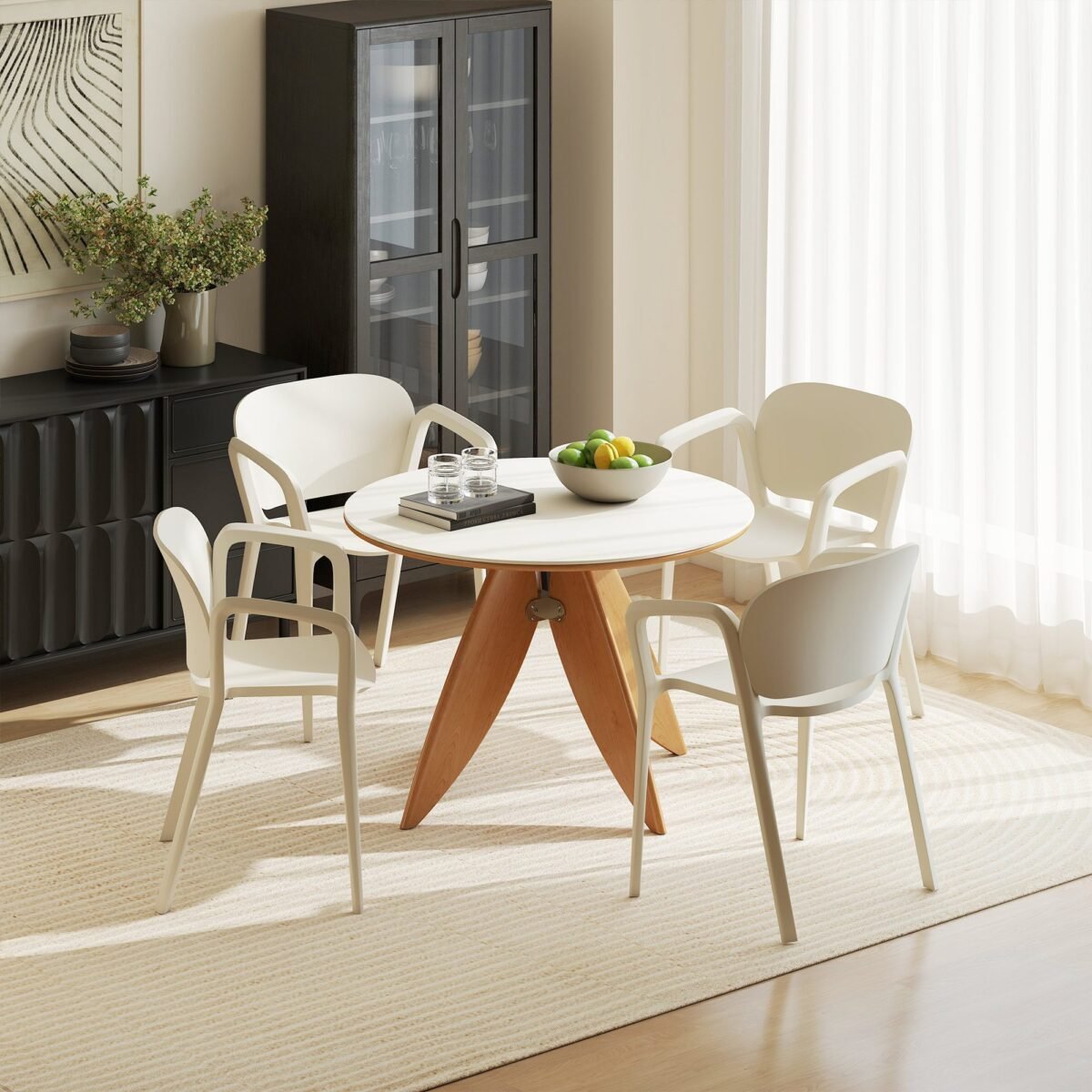 Orams atsparus sudedamas 4 dalių plastikinių sodo krėslų komplektas