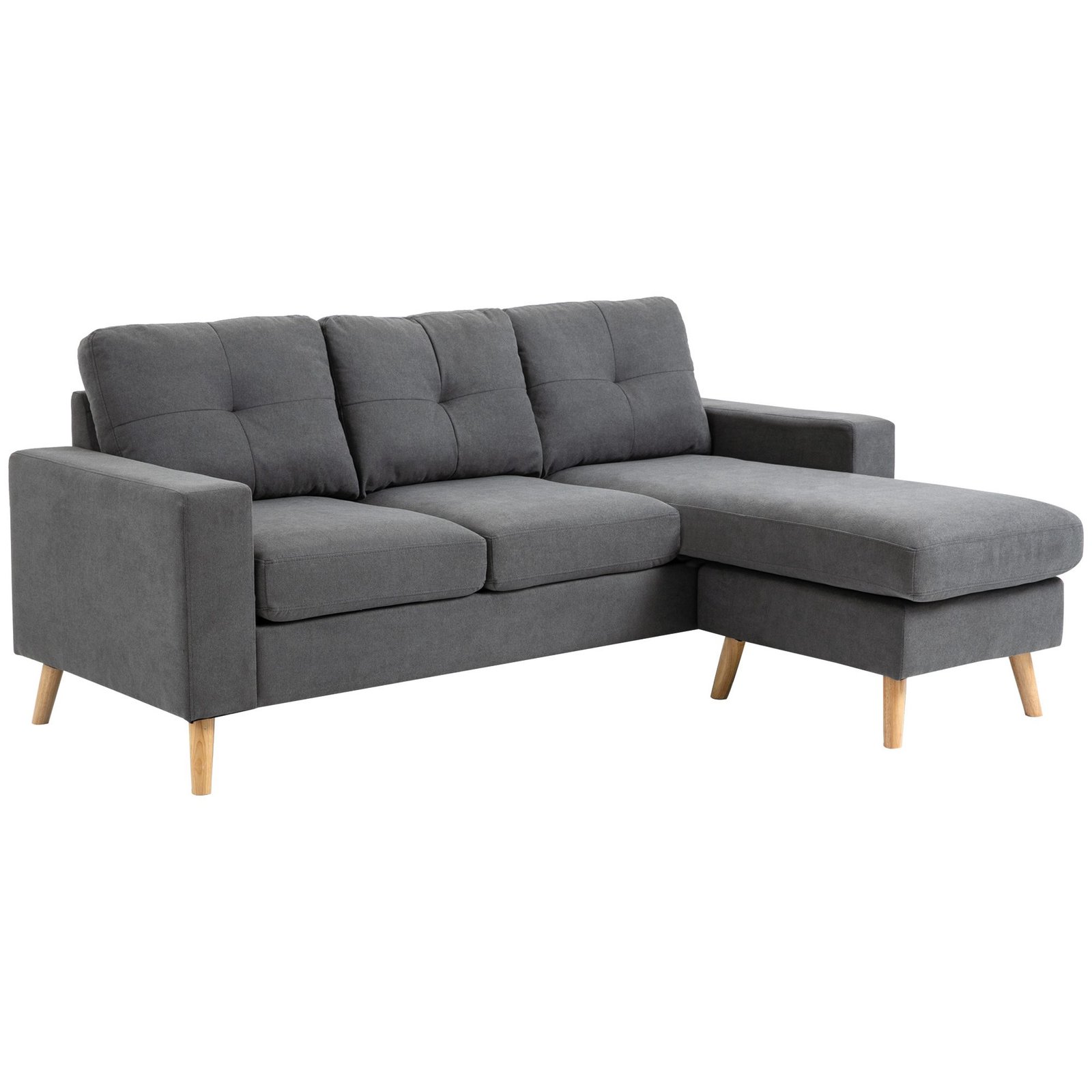 Trivietė skandinaviško stiliaus kampinė sofa su sagomis Trivietė skandinaviško stiliaus kampinė sofa su sagomis