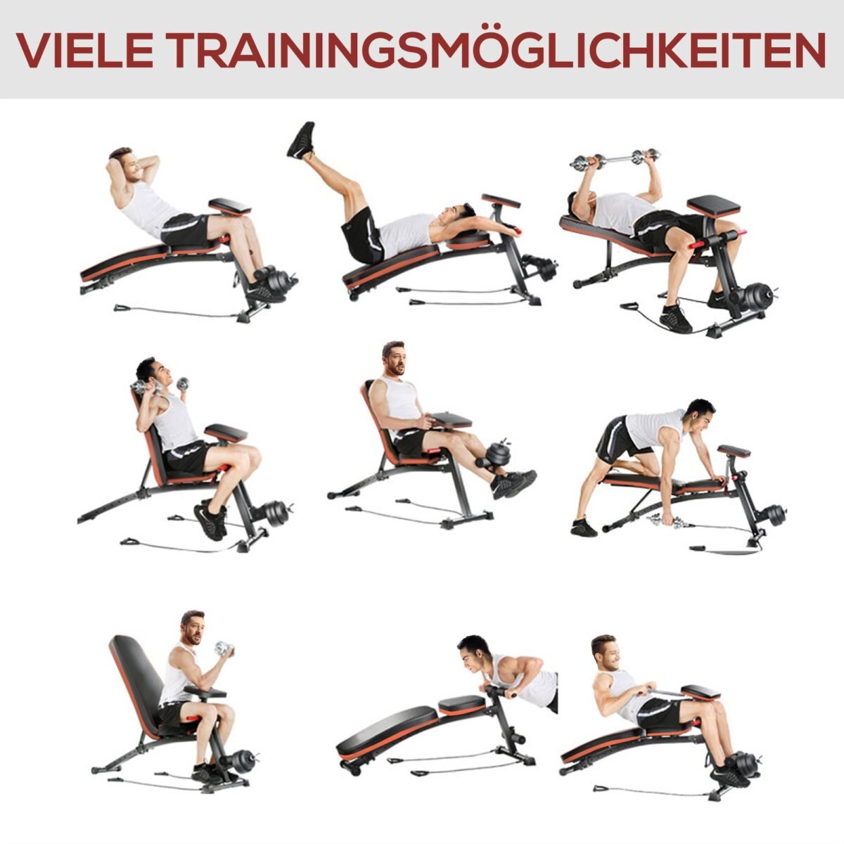 Daugiafunkcis sulankstomas treniruočių suoliukas su reguliuojamu atlošu, bicepso stotele ir 120 kg maksimalia apkrova