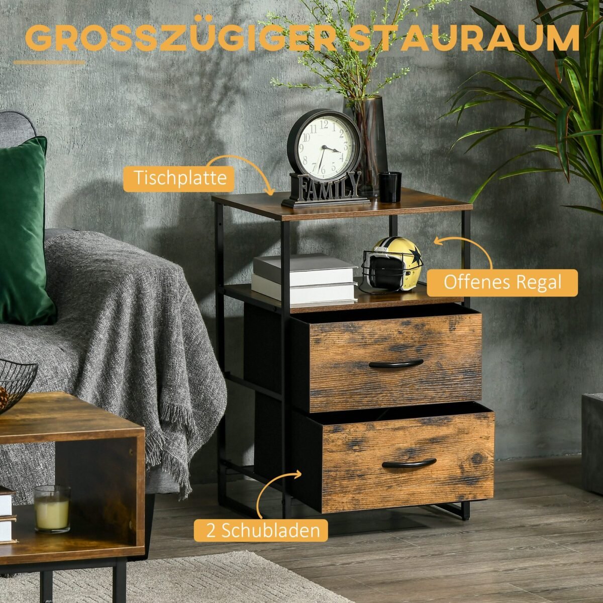 Laikymo spintelė su tekstiliniais stalčiais ir plieniniu rėmu