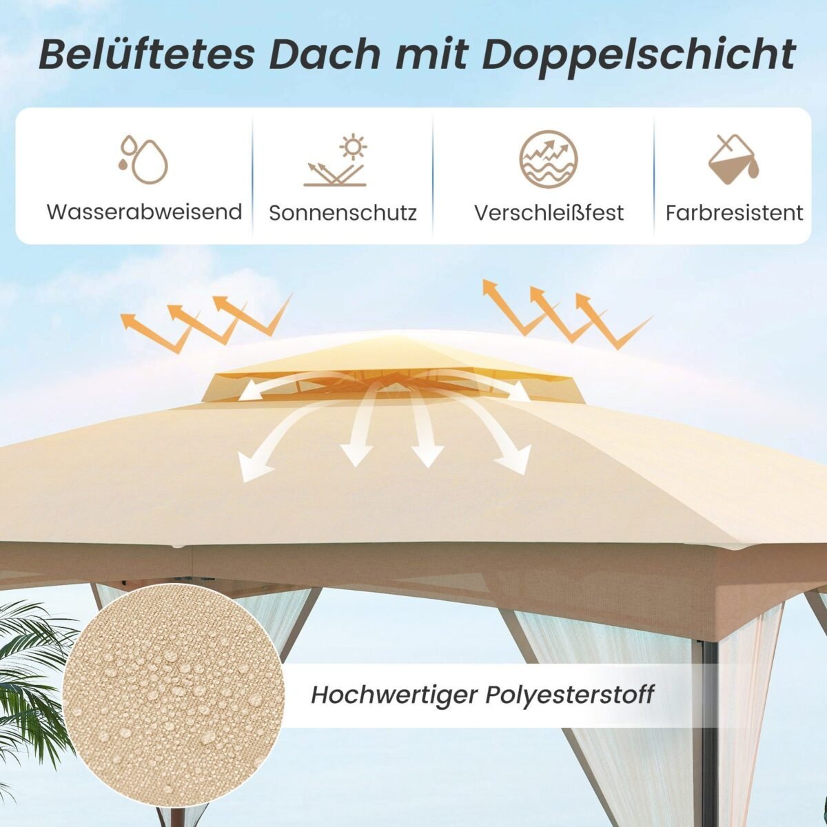 Sulankstomas paviljono su tinkleliu nuo uodų ir vėjo (Chaki)