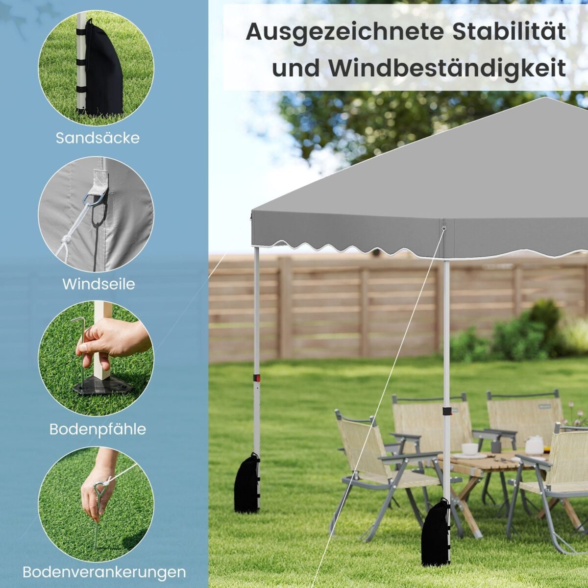 Surenkamas 3x3 m paviljonas atsparus vandeniui su ratukine taše (Pilka)