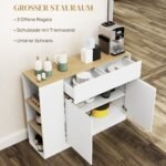 Komoda su stalčiumi, uždara spintele, 3 atvirais skyriais ir reguliuojamo aukščio lentyna