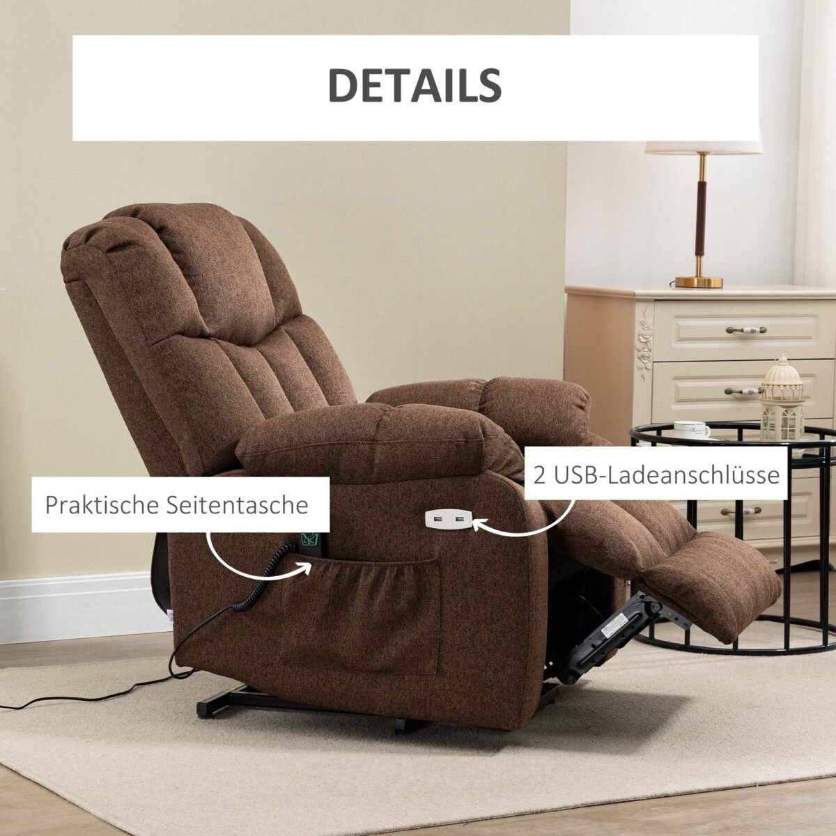 Elektrinis pakeliamas krėslas su gulima pozicija ir nuotolinio valdymo pulteliu