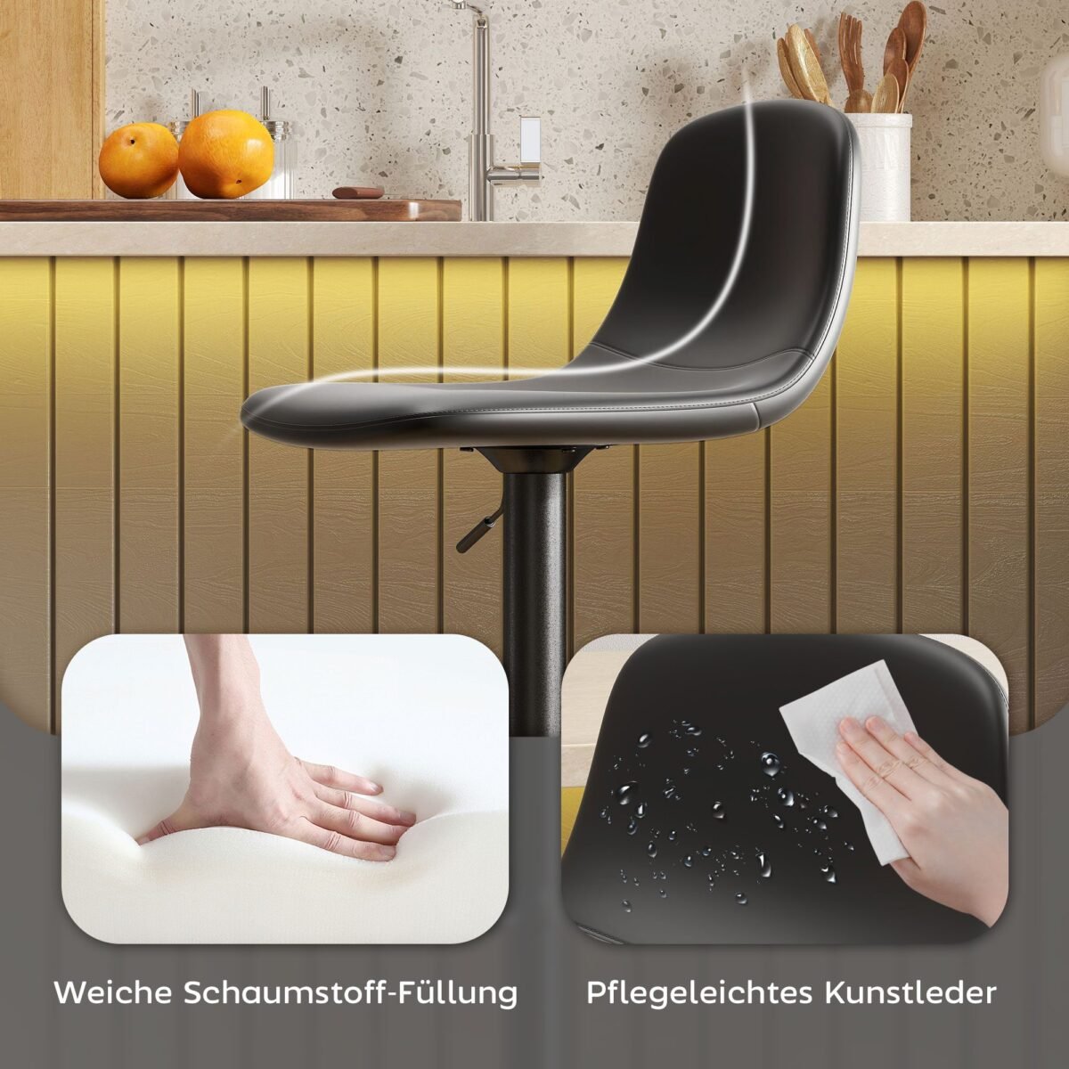 Reguliuojamo aukščio pasukamos baro kėdės (2 vnt.)