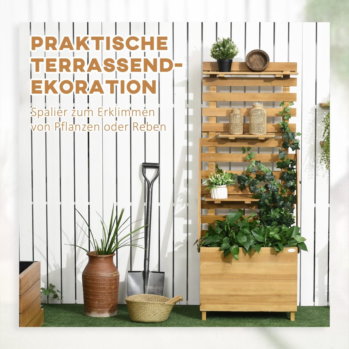 Pakelta lysvė su integruota vijoklinių augalų atrama ir 3 lentynėlėmis