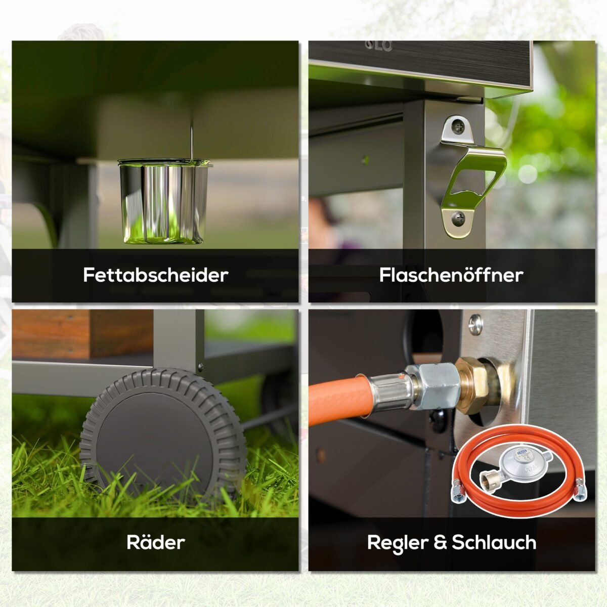 Dujinis grilis su 4 pagrindiniais degikliais, šoniniu degikliu ir pašildymo plokšte