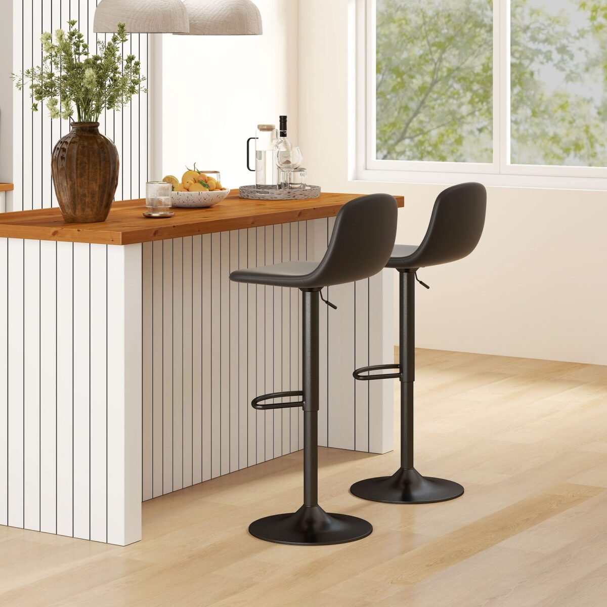 Reguliuojamo aukščio pasukamos baro kėdės (2 vnt.)