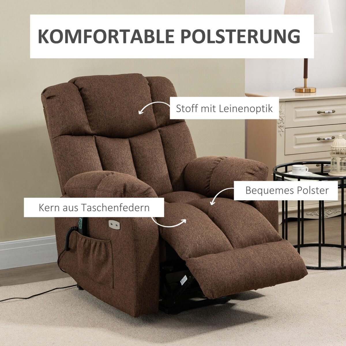 Elektrinis pakeliamas krėslas su gulima pozicija ir nuotolinio valdymo pulteliu