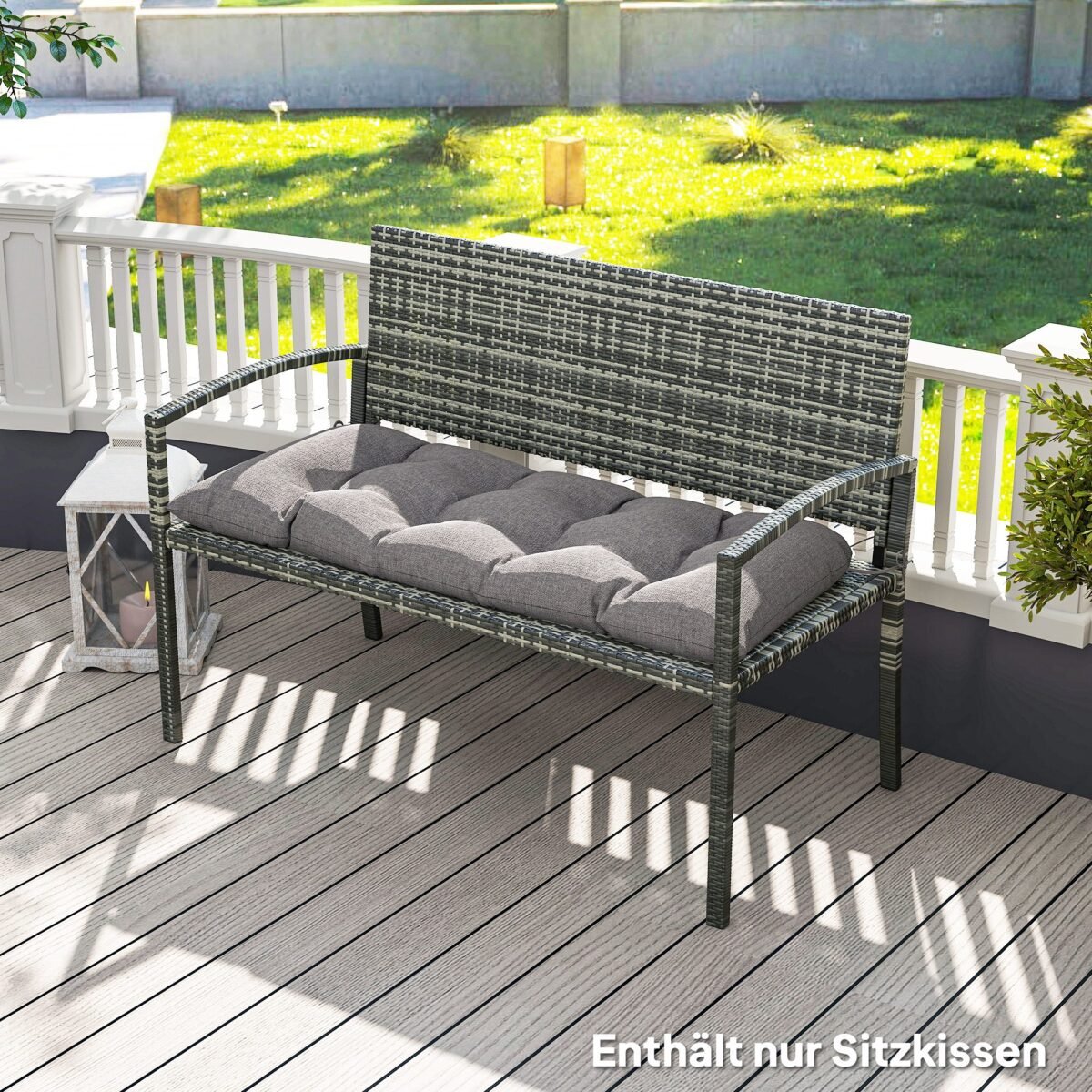 Lauko suoliuko pagalvėlė, atspari vandeniui ir UV spinduliams, 105x46 cm, 12,5 cm storio, su tvirtinimo dirželiais