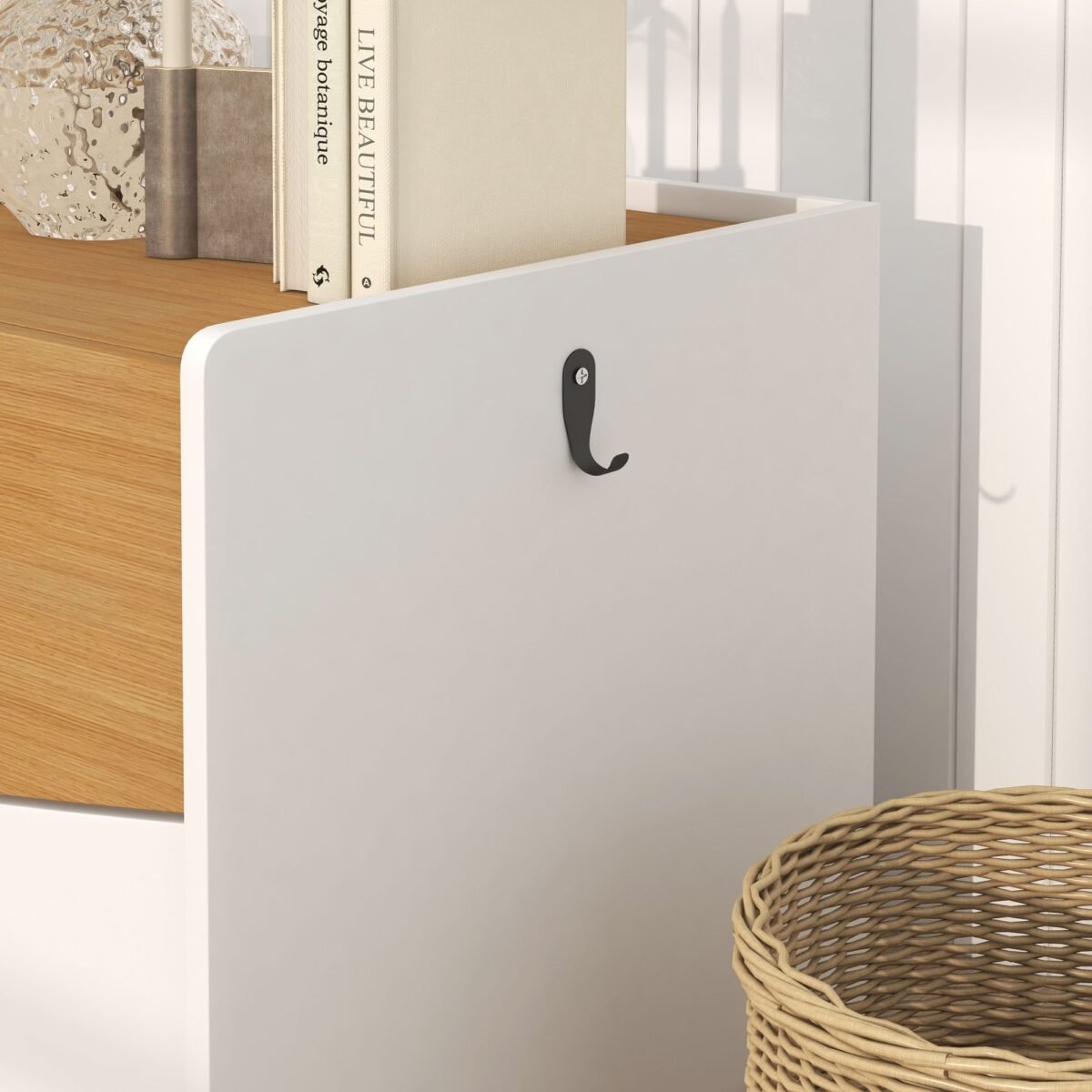 Katės kraiko dėžės spintelė-staliukas su ištraukiamu skyriumi