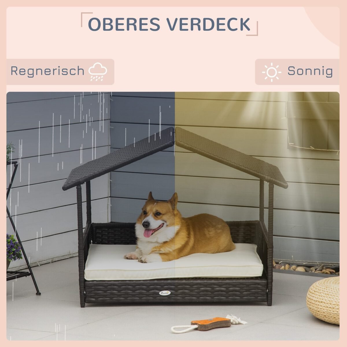 Rotango pakeltas guolis su stogeliu naminiams gyvūnams