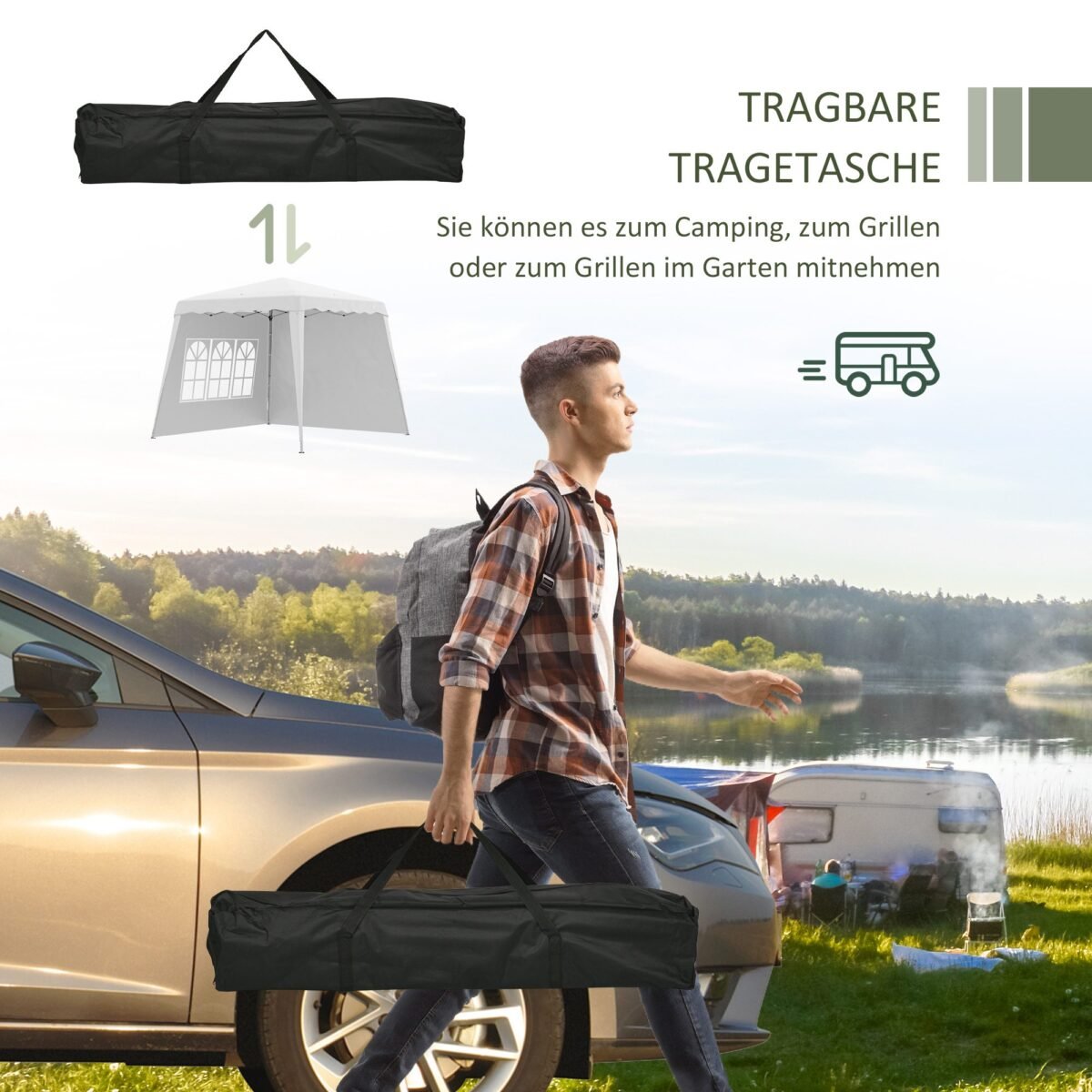 Išskleidžiamas paviljonas su šoninėmis sienomis ir langais