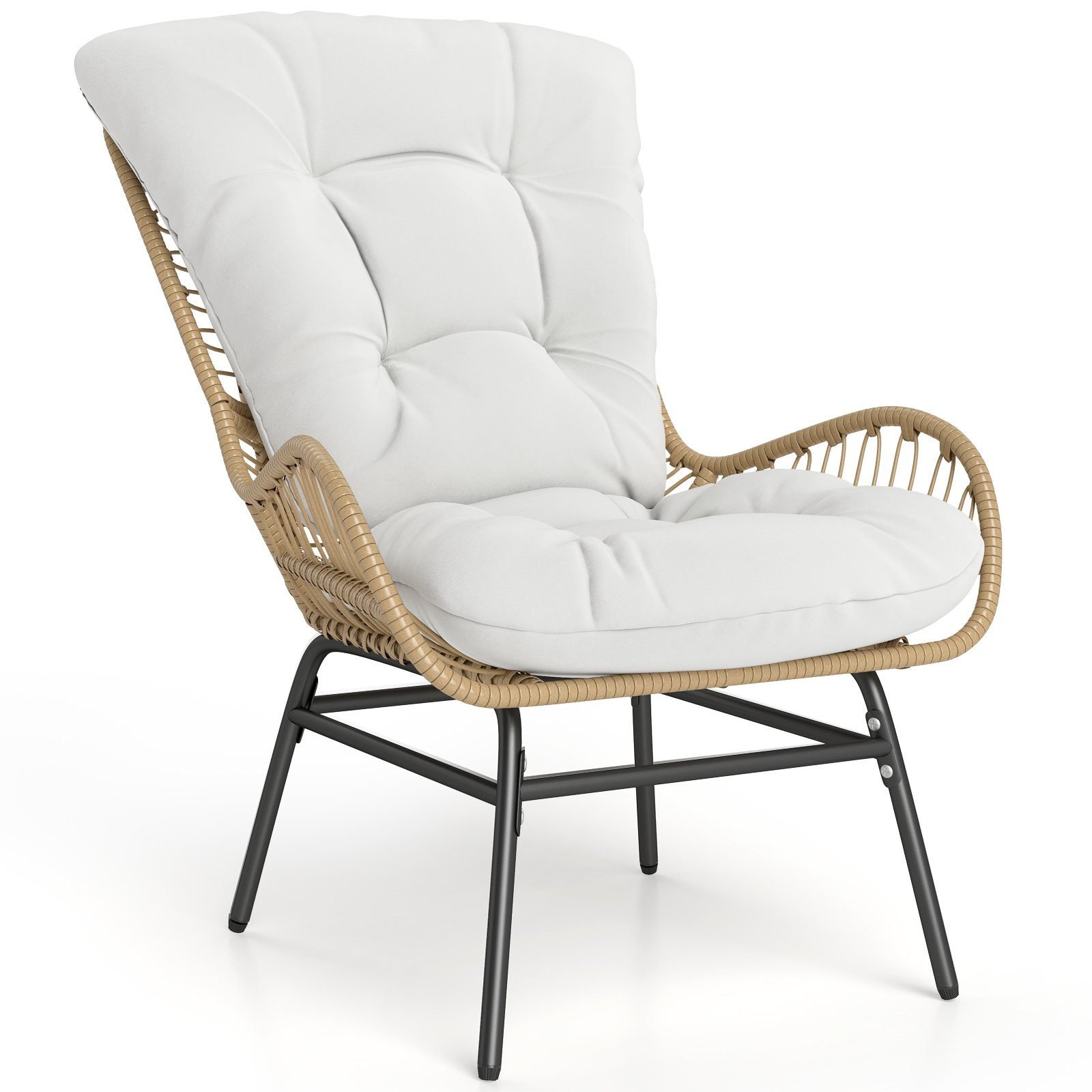 rattansesselgartenstuhlmitdickemkissenrattanstuhlxxlterrassenstuhlgartensesselfrterrassebis180kgbelastbar_image_1 Ergonomiška sodo kėdė su storu užvalkalu 180 kg apkrova (Kremas)