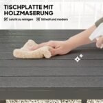 Lauko stalas 4 asmenims, atsparus oro sąlygoms, su medienos imitacijos stalviršiu