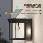Saulės energijos lauko sieninis šviestuvas su judesio jutikliu ir reguliuojamu skydeliu