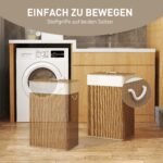 Bambuko skalbinių krepšys su dangčiu ir išimamu maišu 72 l