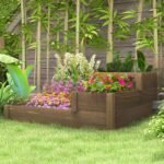 Masyvinės medienos trijų pakopų pakelta lysvė su 4 sodinimo skyriais