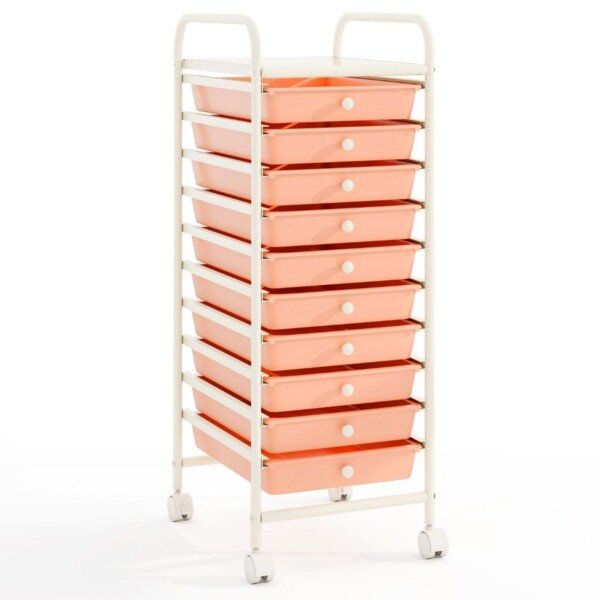Mobilus 10 stalčių laikymo vežimėlis (Šviesiai rožinė)