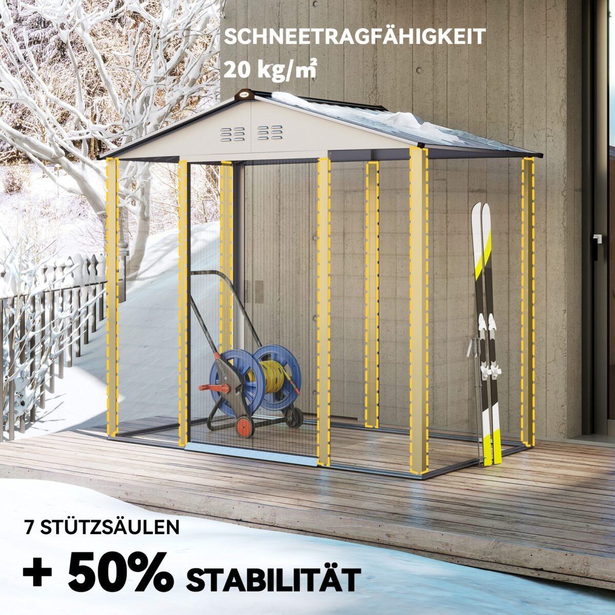 Sodo įrankių namelis su dvišlaičiu stogu ir rakinamomis stumdomomis durimis 2,43 m²