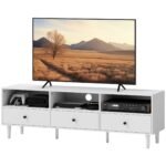 TV spintelė iki 75 colių ekranams su 3 atviromis lentynomis ir 3 stalčiais