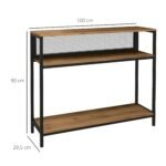 Prieškambario konsolė industrinio stiliaus su 2 atviromis lentynomis ir tinkline nugarėle – 100 x 29,5 x 90 cm