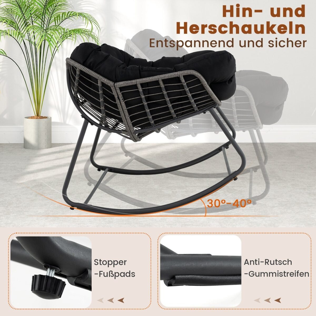 Sodo supamoji kėdė su storu nuimamu paminkštinimu (Juoda)