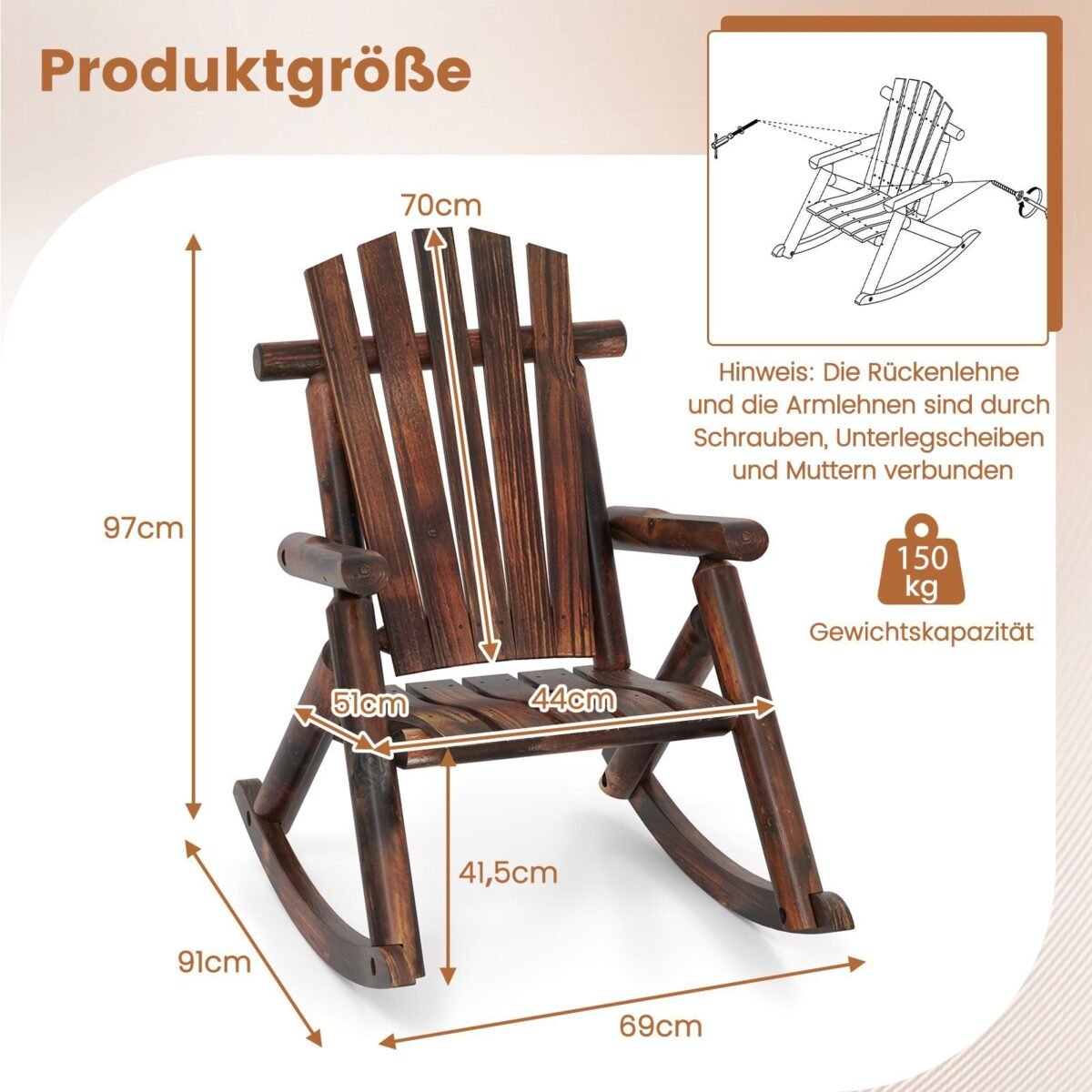 Medinis supamas krėslas su aukštu atlošu (Ruda)