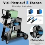 Mobilus suvirinimo vežimėlis su trimis lentynomis (Juoda)