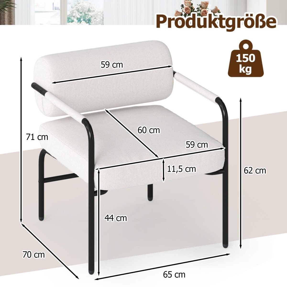Modernus fotelis su porankiais (Balta)