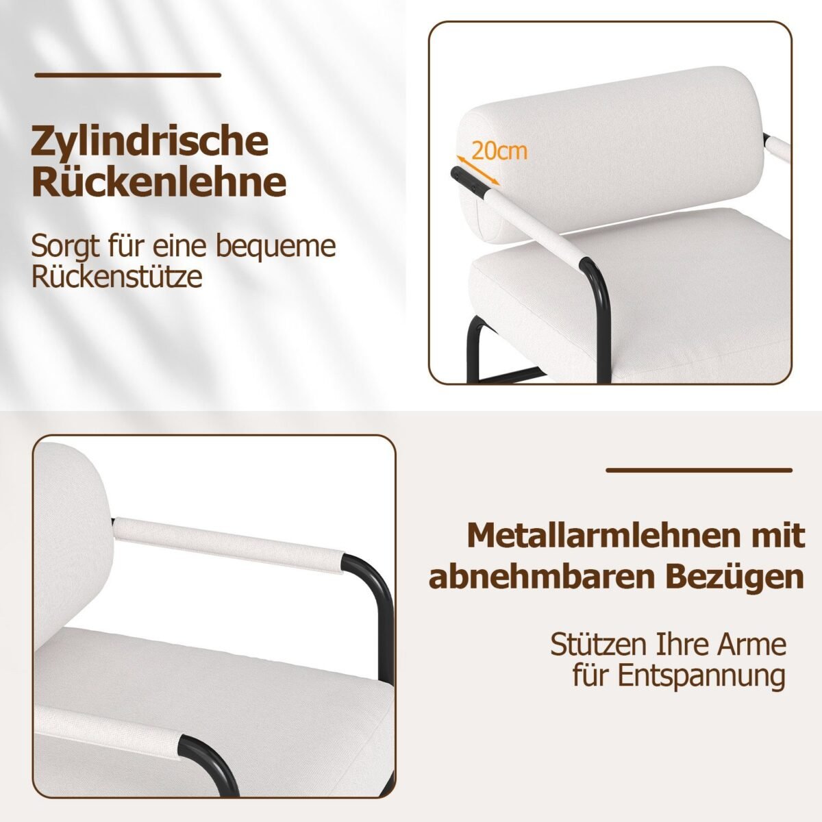 Modernus fotelis su porankiais (Balta)