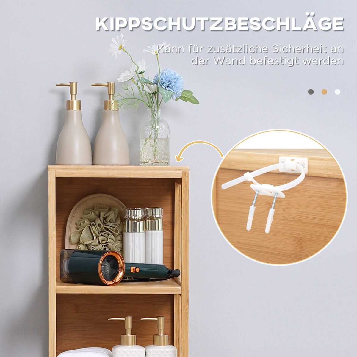 Bambukinė vonios spintelė su 3 lentynomis ir 2 stalčiais