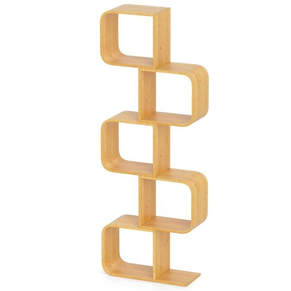 S formos penkių pakopų bambukinė knygų lentyna (Natūrali)