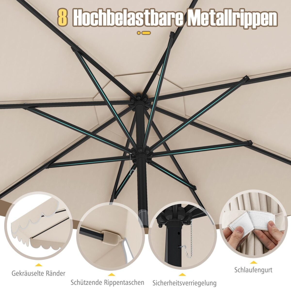 Lauko skėtis nuo saulės 300 cm su rankena ir pasvirimo funkcija (Smėlio)