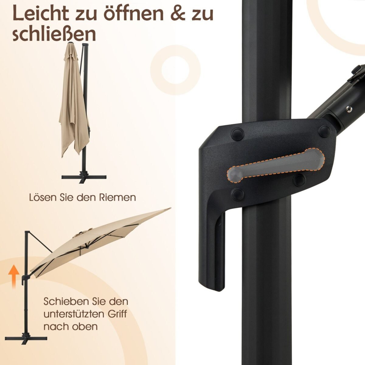Skėtis nuo saulės su reguliuojamu kampu ir 360° rotacija 300x300 cm (Smėlio)
