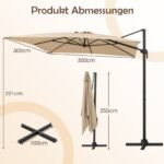 Skėtis nuo saulės su reguliuojamu kampu ir 360° rotacija 300x300 cm (Smėlio)