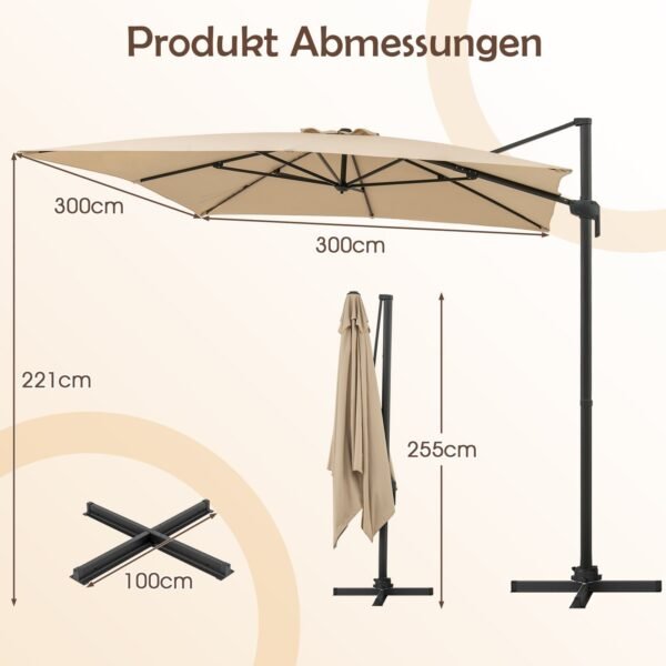 Skėtis nuo saulės su reguliuojamu kampu ir 360° rotacija 300x300 cm (Smėlio)