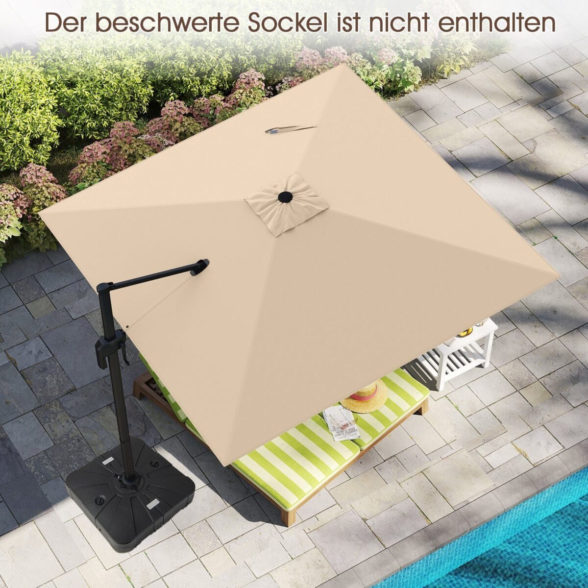 Skėtis nuo saulės su reguliuojamu kampu ir 360° rotacija 300x300 cm (Smėlio)