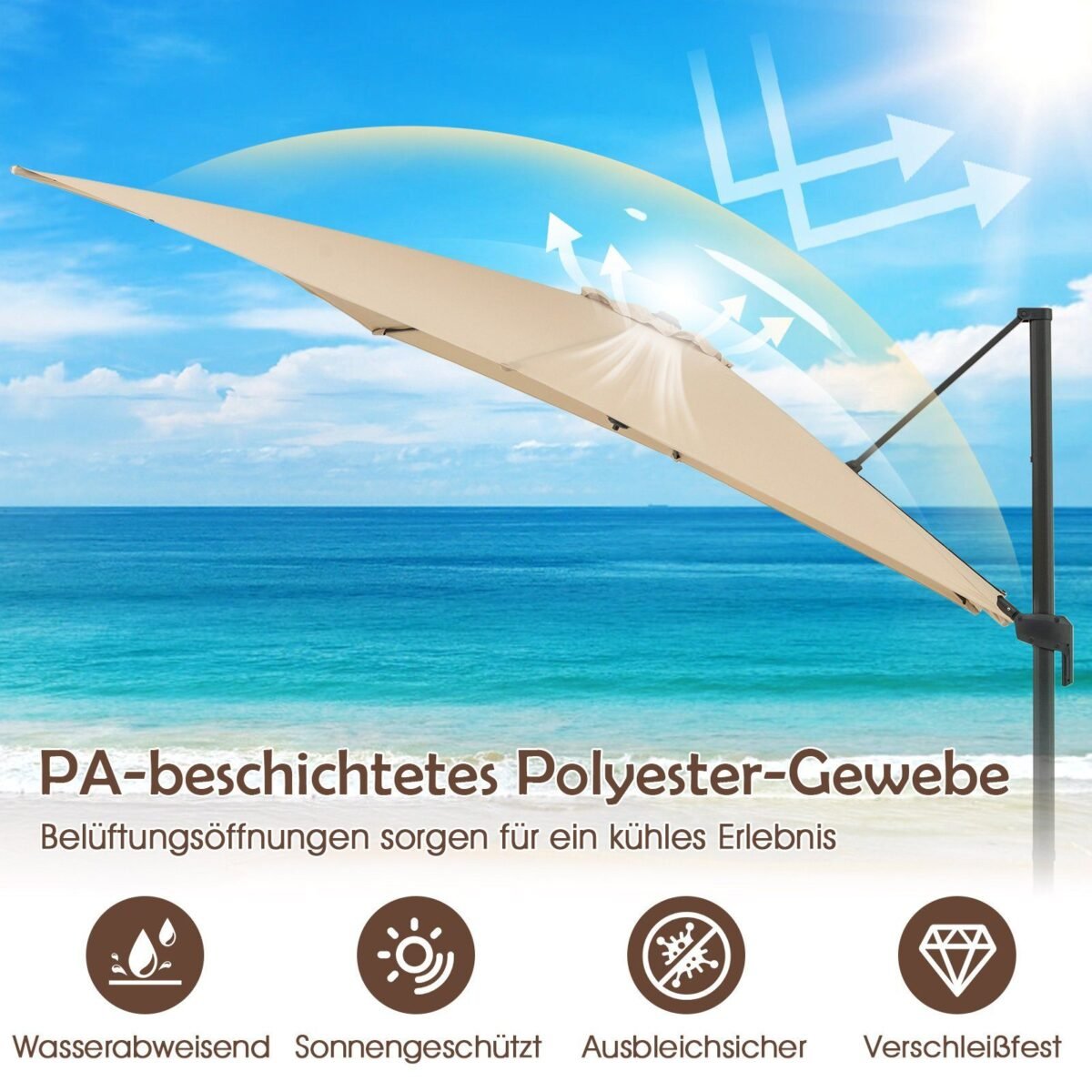 Skėtis nuo saulės su reguliuojamu kampu ir 360° rotacija 300x300 cm (Smėlio)