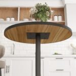 Kompaktiškas apvalus valgomojo stalas 2-4 asmenims su ąžuolo rašto stalviršiu