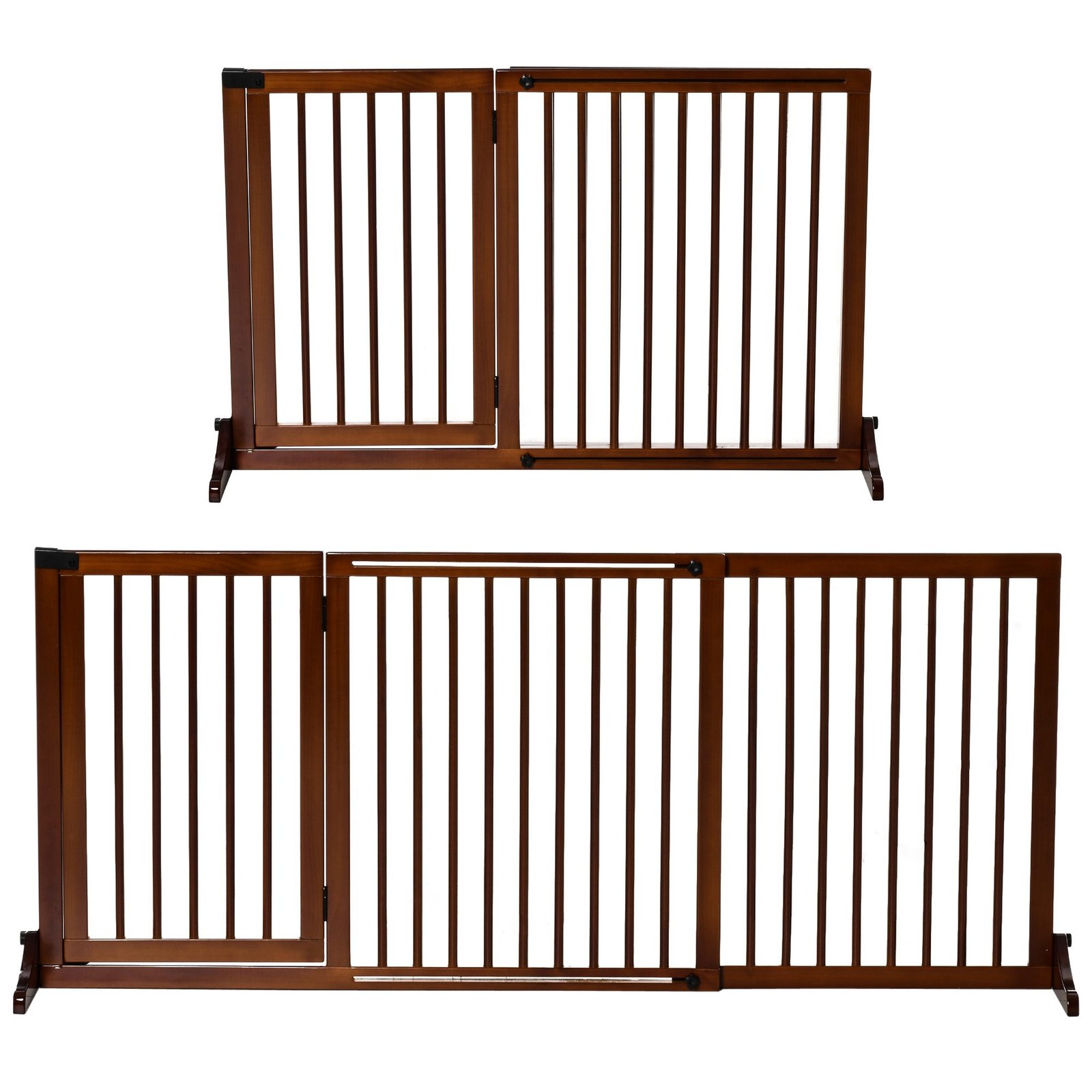 Laisvai pastatomas medinis šunų užtvaras su reguliuojamu pločiu ir durelėmis Laisvai pastatomas medinis šunų užtvaras su reguliuojamu pločiu ir durelėmis