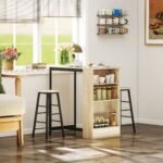 3 dalių baro stalo komplektas su integruota lentyna ir kojų atramomis