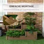 Masyvinės medienos trijų pakopų pakelta lysvė su 4 sodinimo skyriais