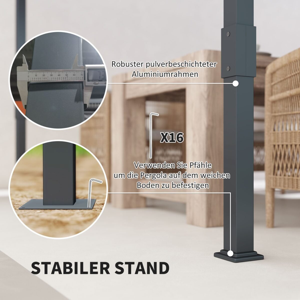 Aliuminio pergola su reguliuojamu stumdomu stogeliu