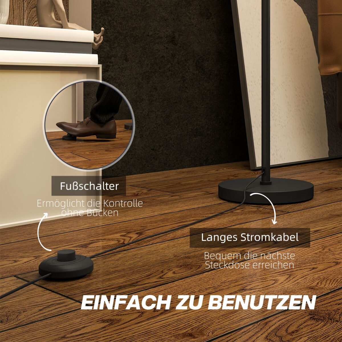 Pastatomas šviestuvas su kojiniu jungikliu