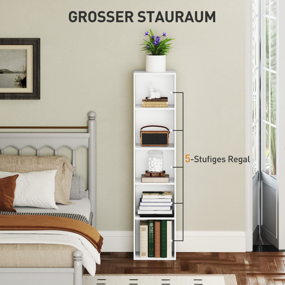 Knygų lentyna su reguliuojamomis lentynomis ir 5 skyriais